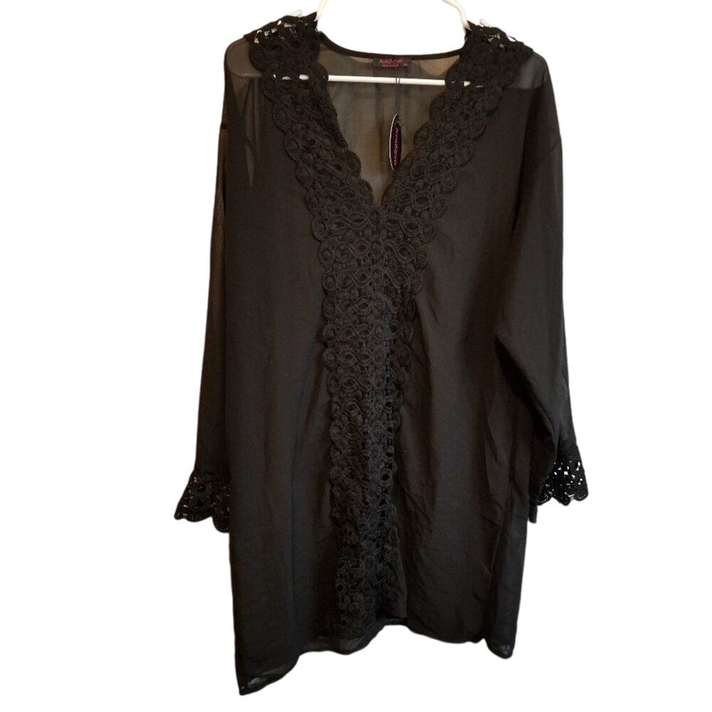 New!!! Black sheer‎ nightie lace crochet plus